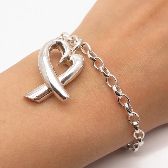 925 Sterling Silver Vintage Italy Heart Charm Rolo Link  display picture 1