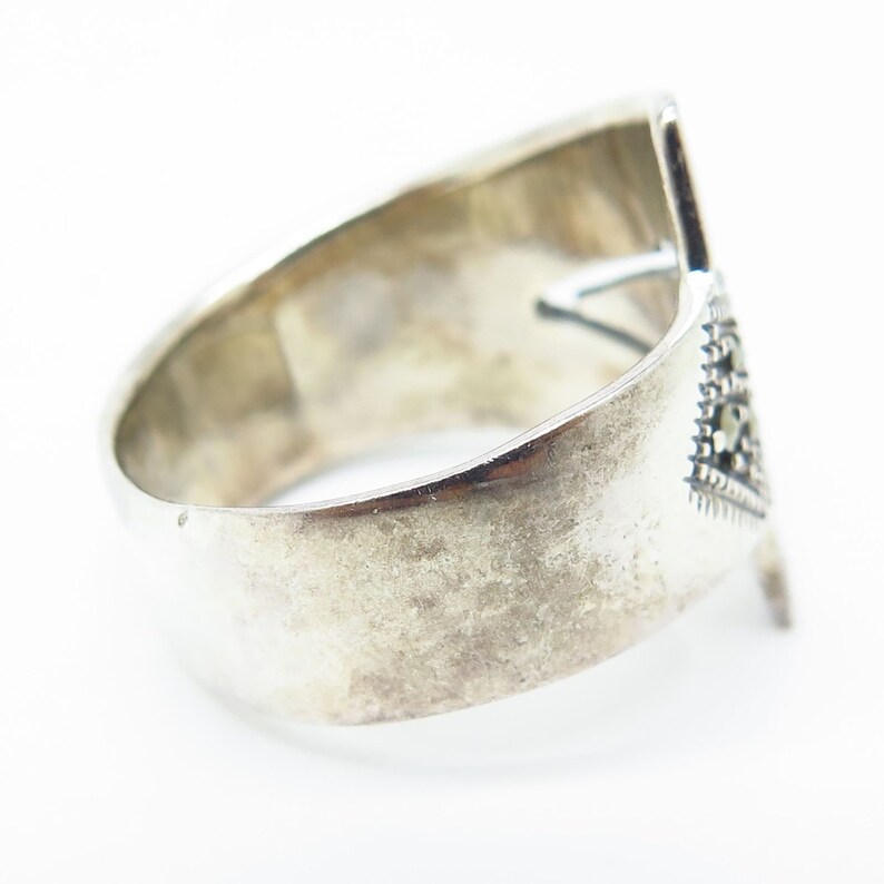 Marsala 925 Sterling Silver Marcasite Gem Modernist Arrow Design Ring Size 8.5