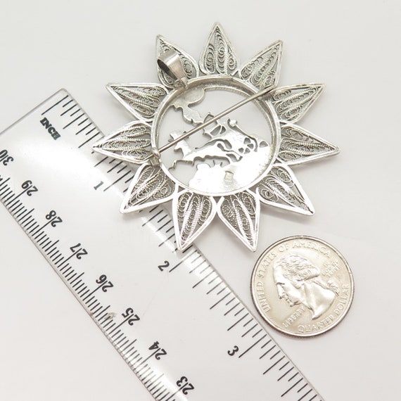 800 Silver Vintage Filigree Sunflower and Egyptia… - image 2