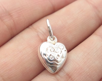 925 Sterling Silver Old Stock Italy Floral Heart Charm Pendant