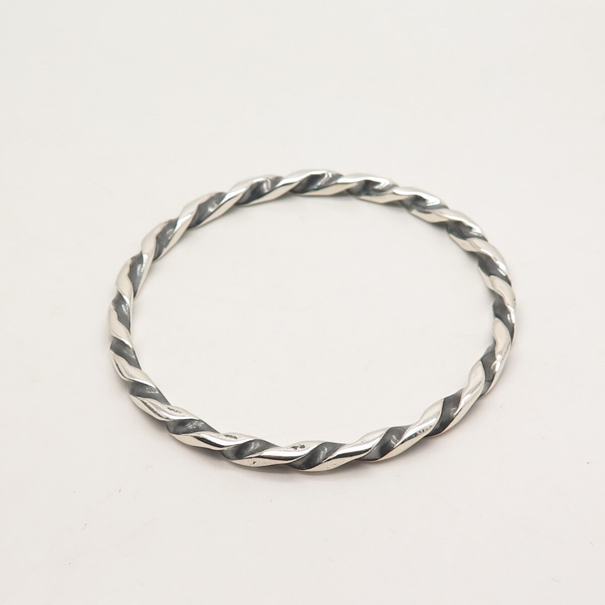 925 Sterling Silver Vintage Twisted Bangle Bracelet 8.25