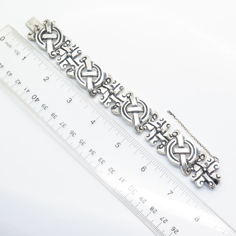 925 Sterling Silver Vintage Mexico Heavy Tribal Link Bracelet 6 34