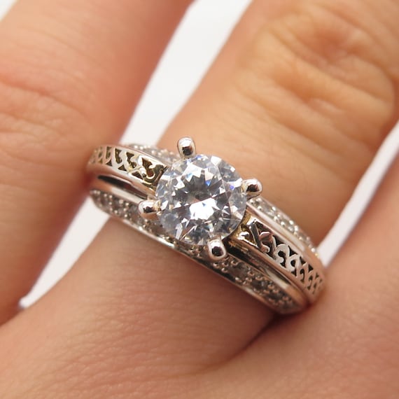 925 Sterling Silver DQ Round cut C Z Ring Size 7 Etsy