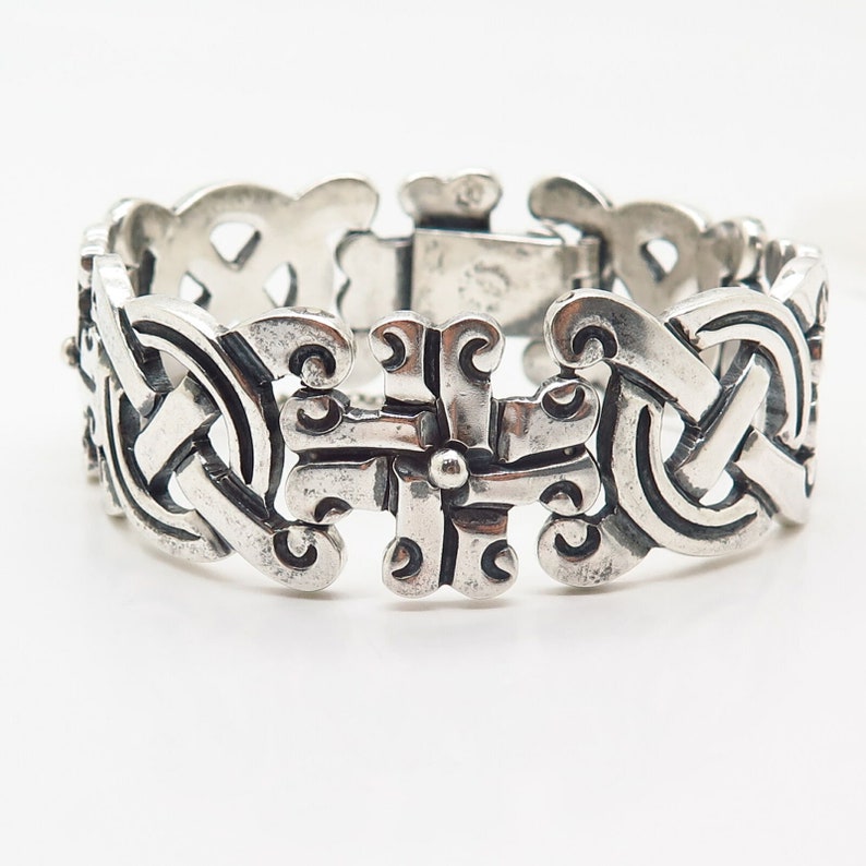 925 Sterling Silver Vintage Mexico Heavy Tribal Link Bracelet 6 34
