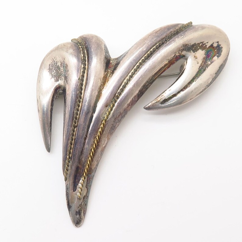 Vtg Mexico 925 Sterling Silver Aries Zodiac Sign Design Large Pin Brooch