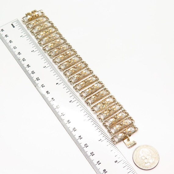 800 Silver Vintage Filigree Design Wide Link Bracelet 7 1/4