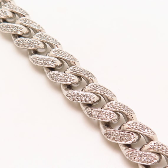 925 Sterling Silver C Z Thick Chunky Cuban Link B… - image 2