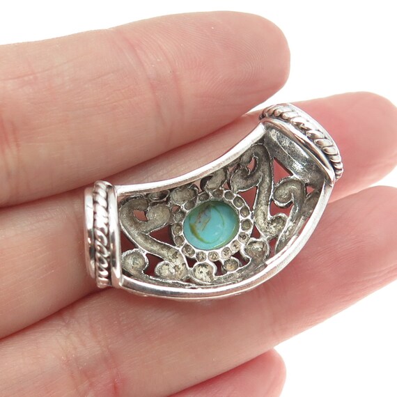 925 Sterling Silver Vintage Real Turquoise Ornate… - image 2