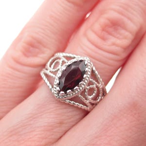 Nevada Sterling Silver Vintage Real Marquise-Cut Red Garnet Scroll Ring Size 5