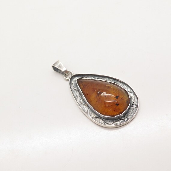 925 Sterling Silver Vintage Real Amber Teardrop P… - image 6