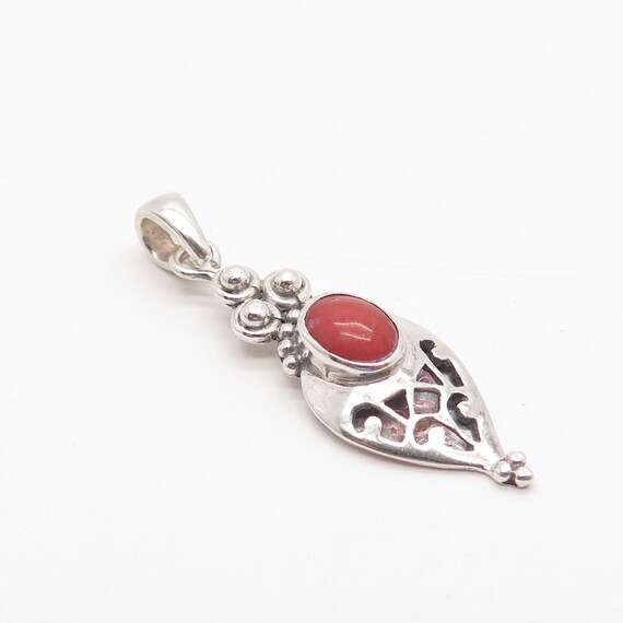 925 Sterling Silver Vintage Real Coral Ethnic Pen… - image 3