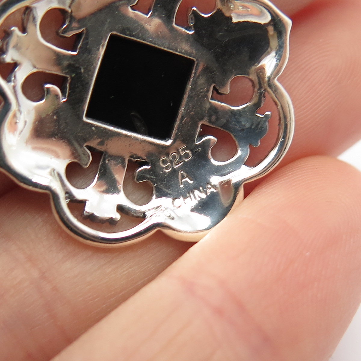 925 Sterling Silver Vintage Black Onyx and Marcasite Gem Art