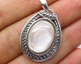 925 Sterling Silver Vintage Real Mother-of-Pearl Teardrop Pendant