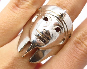 925 Sterling Silver Vintage Egyptian Pharaoh Statement Ring Size 12.5
