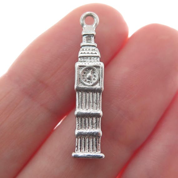 925 Sterling Silver Vintage Big Ben Clock Tower 3D Pendant