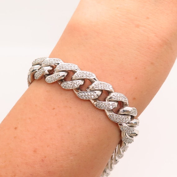 925 Sterling Silver C Z Thick Chunky Cuban Link B… - image 1