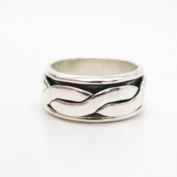 925 Sterling Silver Vintage Braided Rotating Band… - image 3