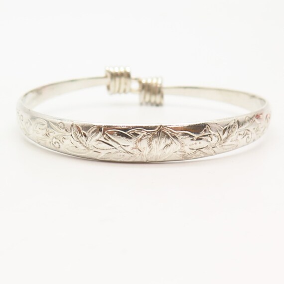 925 Sterling Silver Vintage Floral Design Bangle Bracelet