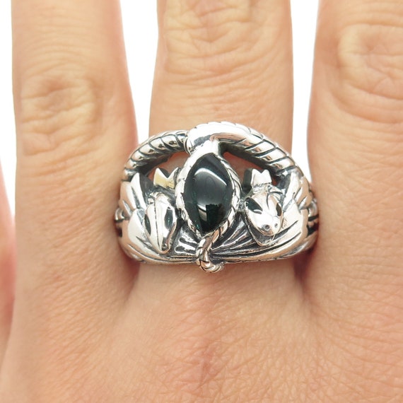 NLP TNC INC 925 Sterling Silver Vintage Real Black Onyx Snake Ring