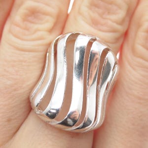 925 Sterling Silver Vintage Modernist Wavy Ring Size 6.25
