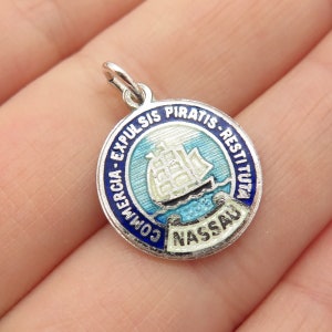 925 Sterling Silver Vintage Breadner and Co Enamel &quot;Nassau&quot; Ship Pendant