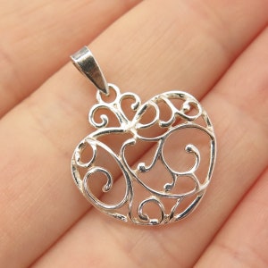 925 Sterling Silver Vintage Swirl and Heart Design Pendant