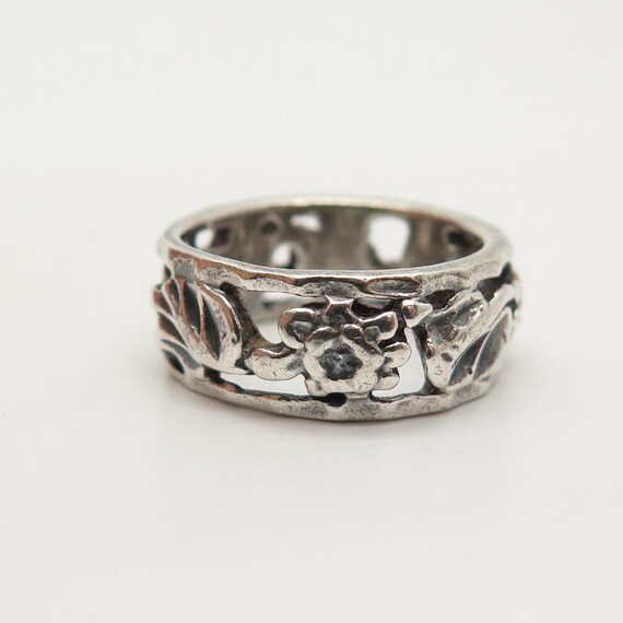 925 Sterling Silver Vintage Floral Band Ring Size… - image 5
