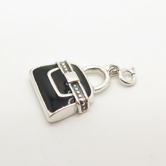 925 Sterling Silver Vintage Black Enamel Woman's … - image 5