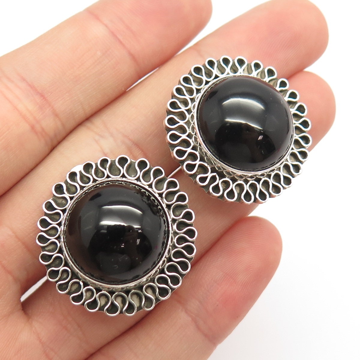 925 Sterling Silver Vintage Mexico Real Black Onyx Gem Clip on - Etsy