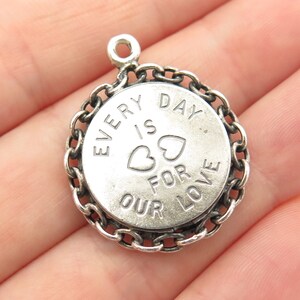 925 Sterling Silver Vintage BEAU &quot;Every Day Is For Our Love&quot; Round Pendant