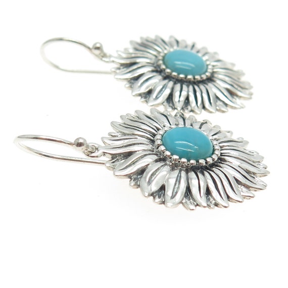 925 Sterling Silver Vintage Real Turquoise Flower… - image 5