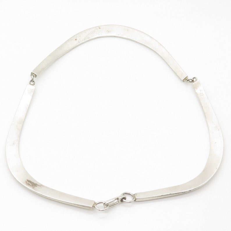 Signed Vtg 925 Sterling Silver Wide Necklace 14