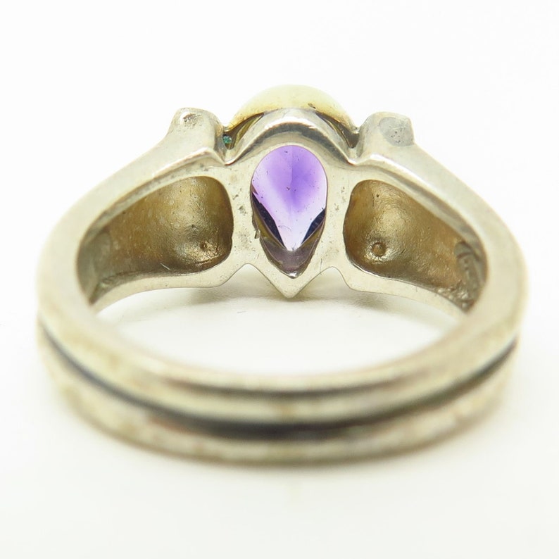 Bill Blass 925 Sterling Silver 18K Real Amethyst Gemstone Ring Size 6 14