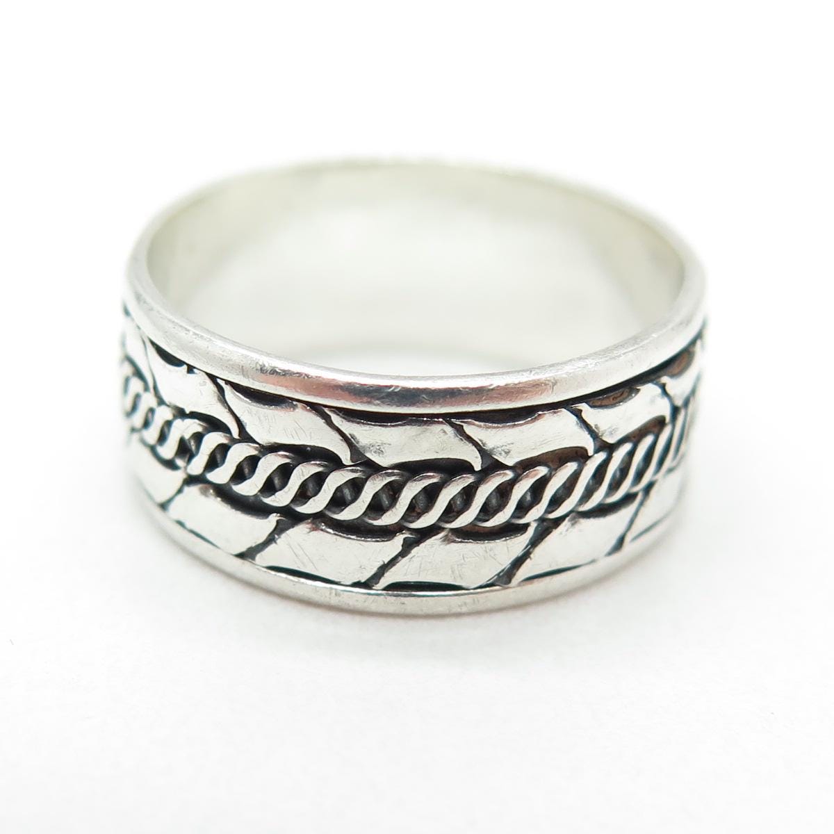 925 Sterling Silver Vintage Modernist Link Band Oxidized Ring Size