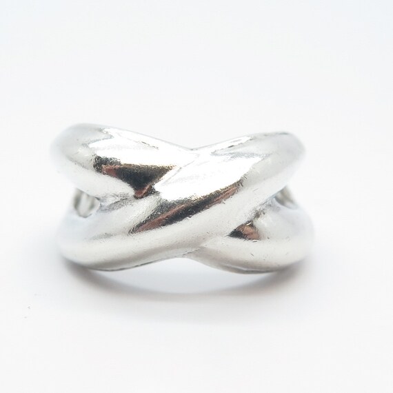 925 Sterling Silver Vintage Crossover Ring Size 8 - image 4