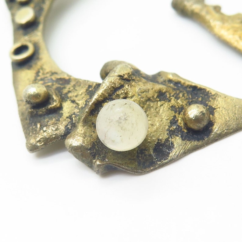 Vtg Sterling Silver Gold Plated MOP and Turquoise Bead Modernist Design Pin Brooch