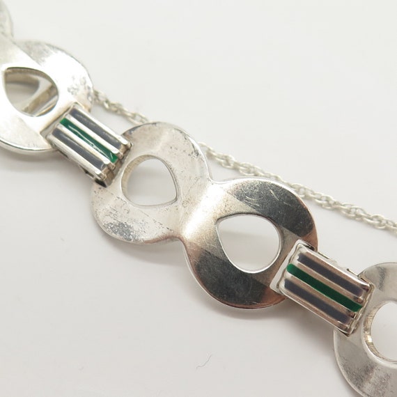 800 Silver Vintage Enamel Infinity Link Bracelet … - image 4