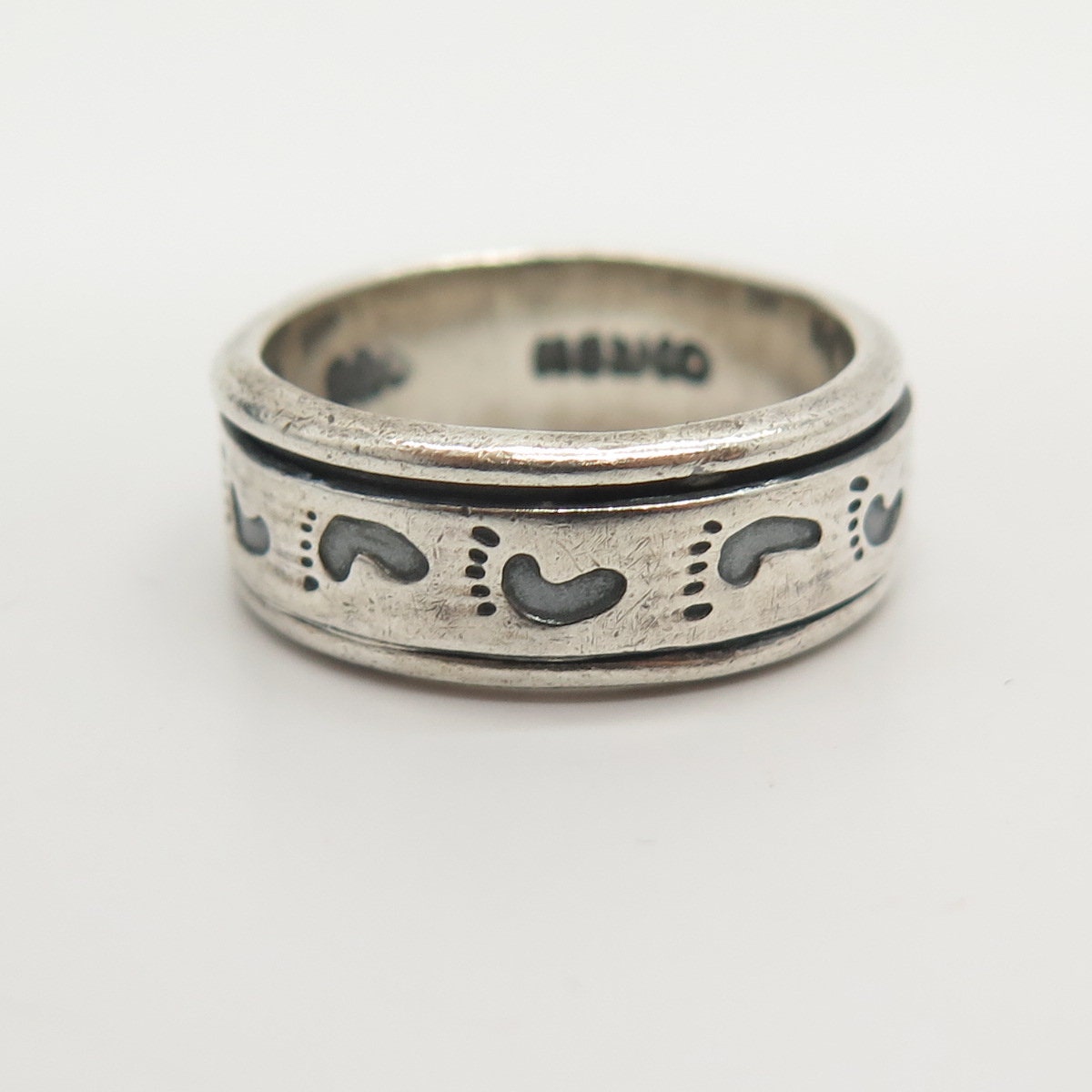 925 Sterling Silver Vintage Mexico Footprints Band Ring Size 925 Sterling Silver Vintage Mexico Footprints Band Ring Size