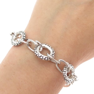 925 Sterling Silver Vintage Modernist Dotted Cable Link Bracelet 6.5&quot;