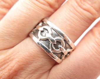 VINTAGE 1960'S MEXICO ETCHED STERLING SILVER 925 RING SZ 9.5