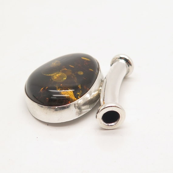 925 Sterling Silver Vintage Real Amber Slide Pend… - image 5