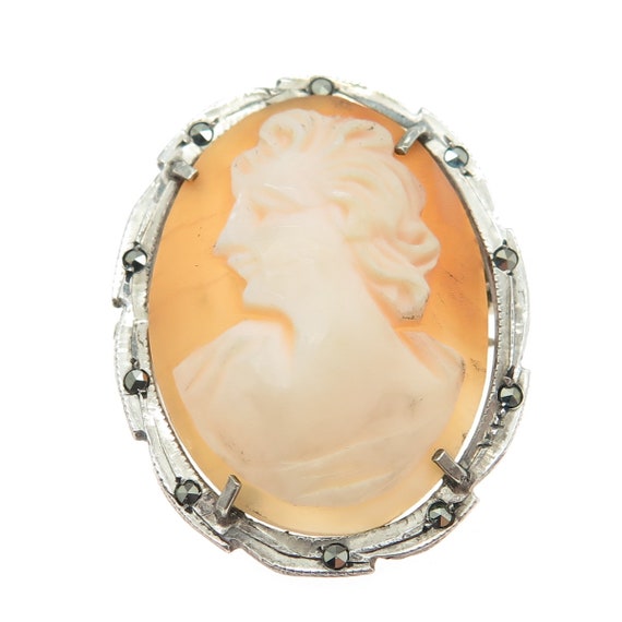 800 Silver Vintage Real Mother-of-Pearl and Marca… - image 4