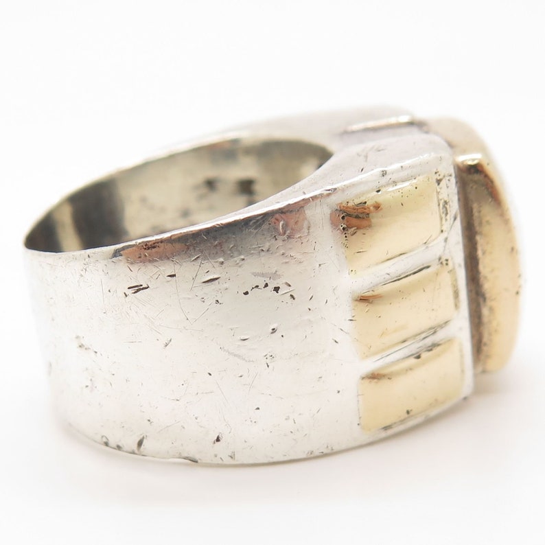 Vintage Michael Dawkins 925 Silver Gold Wide Signet Ring Size 7.5