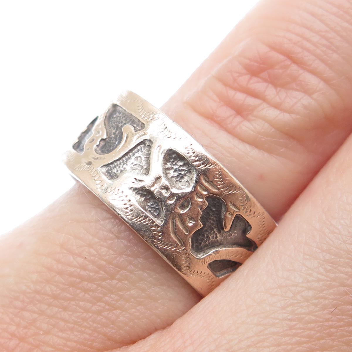 900 Silver 2-tone Vintage Guatemala Tribal Oxidized Band Ring Size
