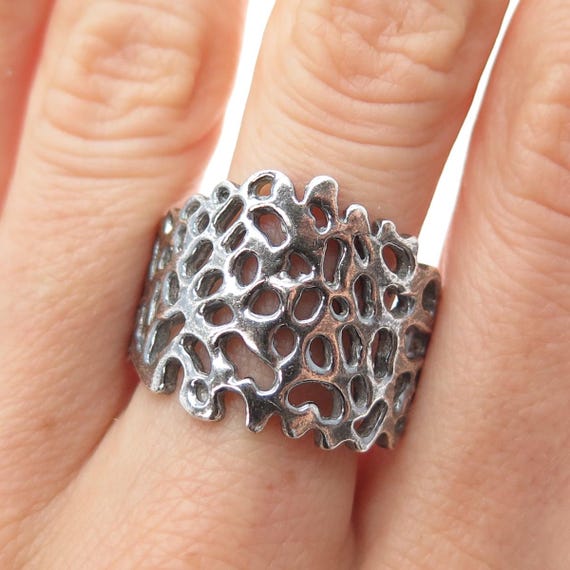 925 Sterling Silver Vintage Modernist Oxidized Adjustable Ring