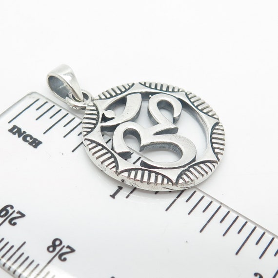 925 Sterling Silver Vintage Om Mantra Pendant - image 3