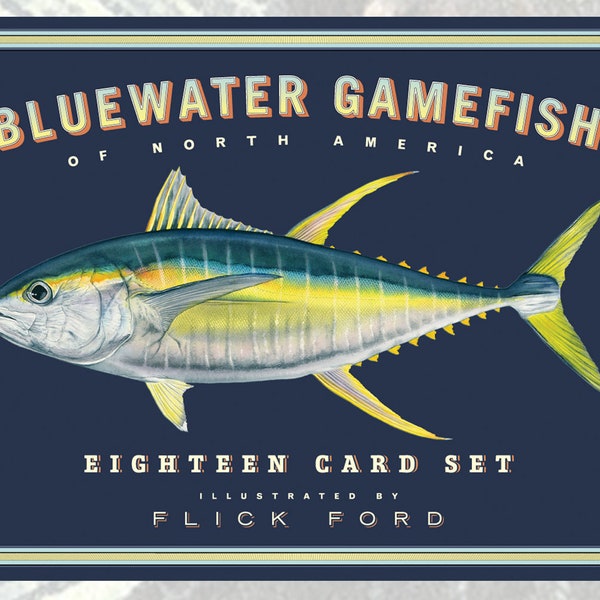 Bluewater Gamefish 18 Card Set: Blue Marlin, Sailfish, Swordfish, Bluefin Tuna, Yellowfin Tuna, Dolphinfish - 3 cards ea. w/envelopes