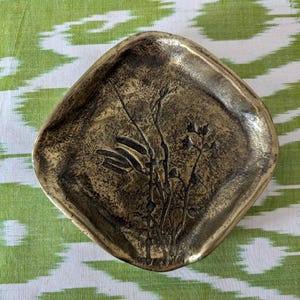 Vintage Brass Ashtray Dish Botanical MCM