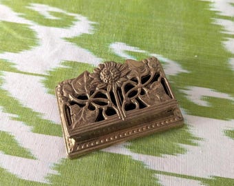 Brass Stamp Box Sunflower Mid Century Vintage