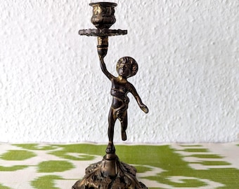 Brass Candelstick Holder Child Putto Angel Vintage